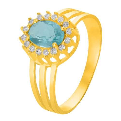 Anel de Prata Queens Oval Cristal Topázio Sky Revestido com Ouro 5x7
