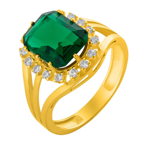 Anel de Prata Queens Cristal Esmeralda Revestido com Ouro 18k 8x10