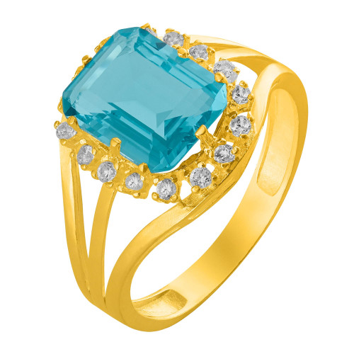 Anel de Prata Queens Cristal Topázio Sky Revestido com Ouro 18k 8x10