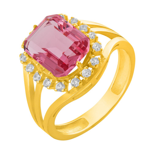 Anel de Prata Queens Cristal Safira Rosa Revestido com Ouro 18k 8x10