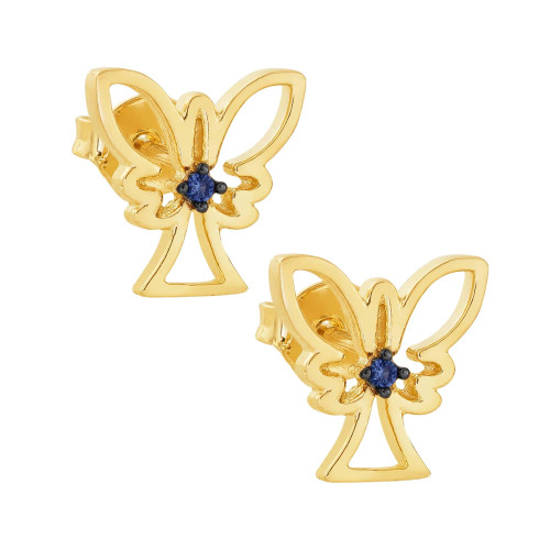 Brinco de Prata Anjo Revestido com Ouro 18k com Zircônia Azul 10x10mm