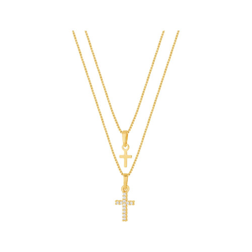 Colar de Prata Dupla Cruz RVT Ouro 18K Veneziana Dupla com Cruz