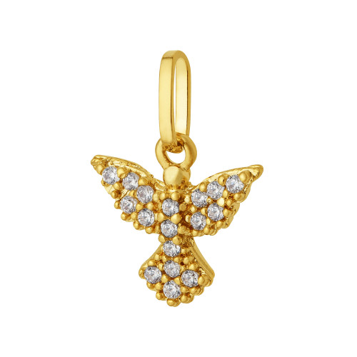 Pingente de Prata Divino Espírito Santo com Zircônias Brancas Revestido com Ouro 18k 12x10mm