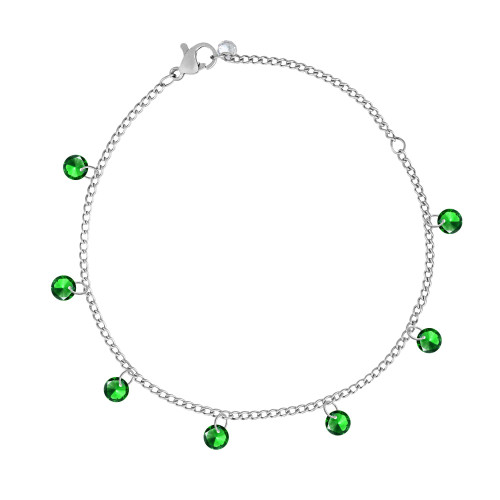 Pulseira de Aço com Zircônias Verdes 5mm 21cm-1