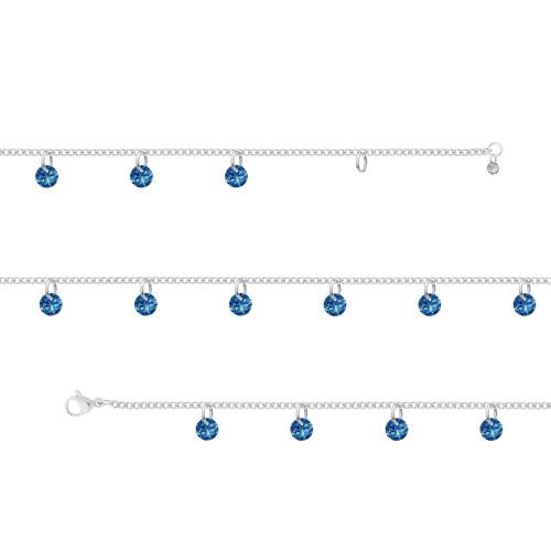 Pulseira de Aço com Zircônias Azul Escura 5mm 21cm.