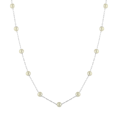 Colar de Aço Pérolas Bancas 40cm + 5cm extensor
