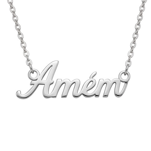 Colar de Aço Coleção Mantra s Amém 40cm + 5cm de Extensor