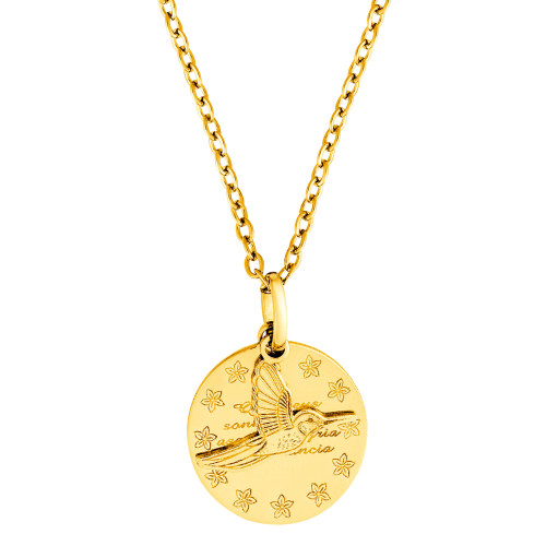 Colar de Aço Beija Flor Coleção For Me Gold IPG 60cm com extensor 50cm