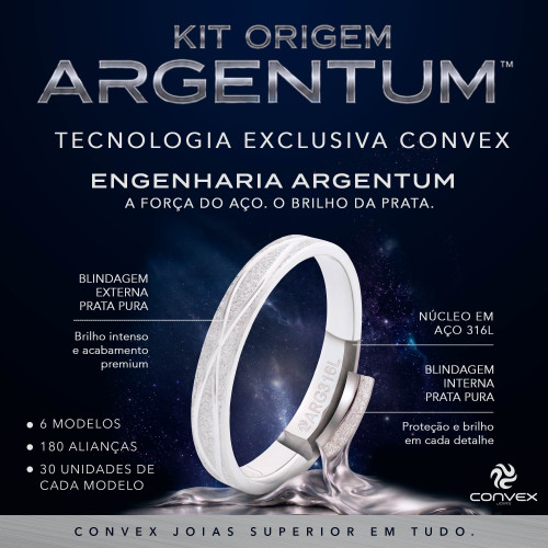 Kit Origem 180 Alianças Argentum 6 Modelos
