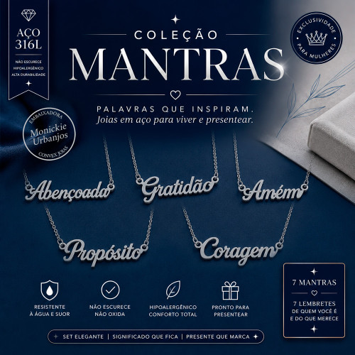 Seleção Coleção Mantras 7 Colares de Aço 42cm+5cm