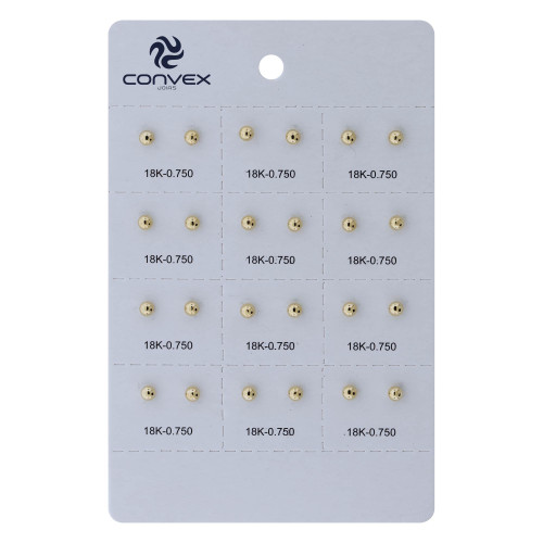 Brinco de Ouro 18k Baby Bolinha 3mm cartela com 12 pares