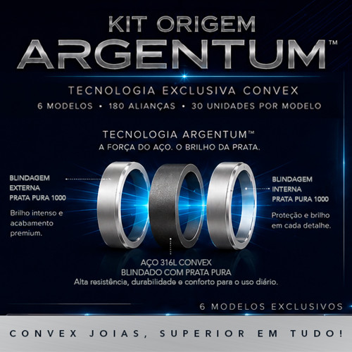 Kit Origem 180 Alianças Argentum 6 Modelos