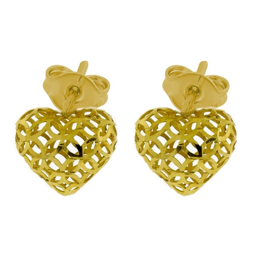 Brinco de Prata Revestido com Ouro 18k Coração Single Filigrana 10x10
