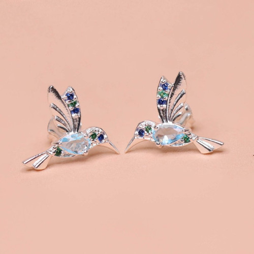 Brinco de Prata Beija Flor Coleção Florescer Zircônia SKY 14x10mm