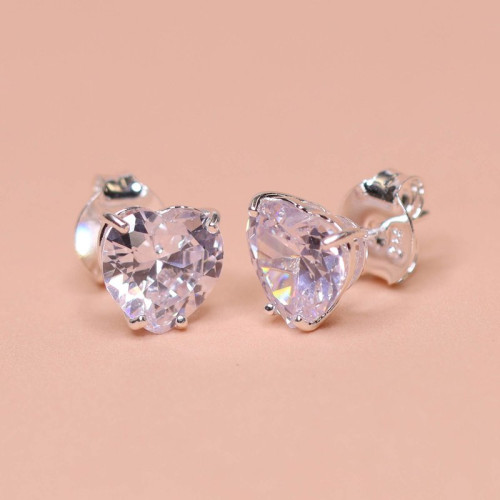Brinco de Prata Coleção Fancy Zircônia  Cristal Coração 10mm