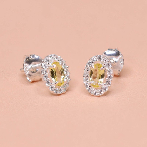 Brinco de Prata Coleção Princess Zircônia Oval Yellow 5x3