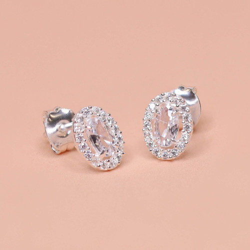 Brinco de Prata Coleção Princess Zircônia Oval Cristal 5x3