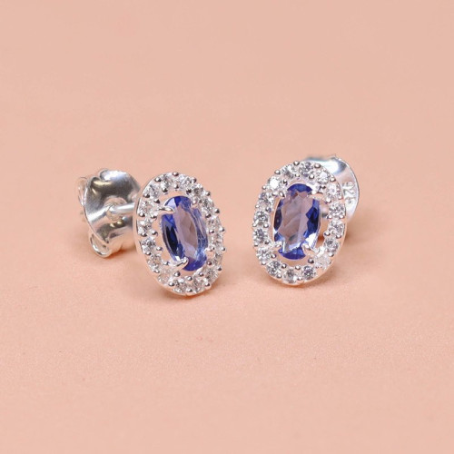 Brinco de Prata Coleção Princess Zircônia Oval Tanzanita 5x3