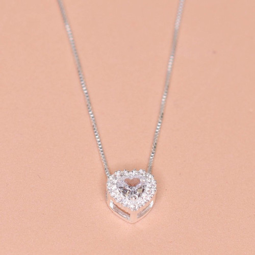 Colar de Prata Coleção Fancy Coração Zircônia Cristal 8x8 45cm