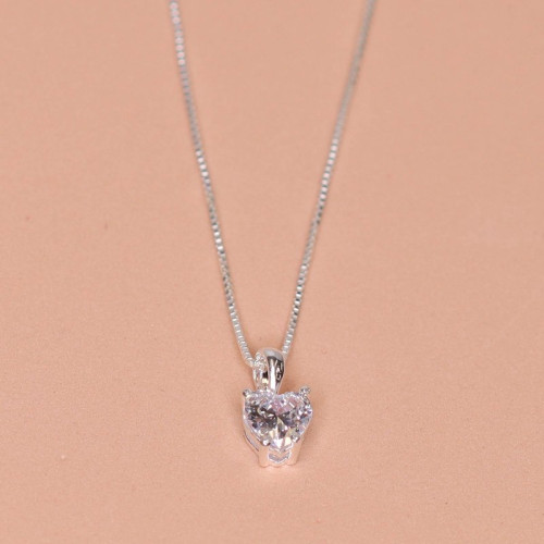 Colar de Prata Ponto de Luz Coleção Fancy Coração Cristal 6mm 45cm