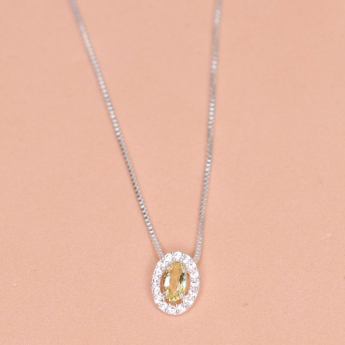 Colar de Prata Coleção Princess Zircônia Oval Yellow 5x3 45cm