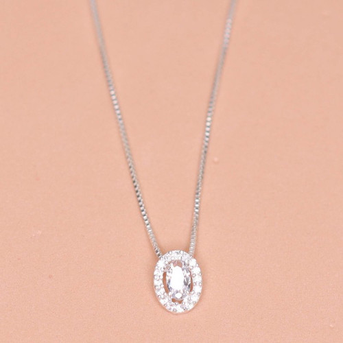 Colar de Prata Coleção Princess Zircônia Oval Cristal 5x3 45cm