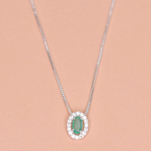 Colar de Prata Coleção Princess Zircônia Oval Esmeralda 5x3 45cm