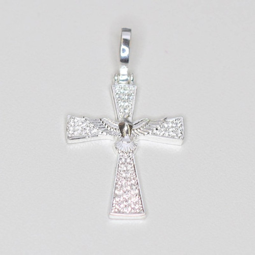 Pingente de Prata Cruz Espírito Santo com Zircônias 30x20