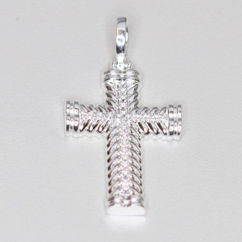 Pingente de Prata Cruz Faith com Zircônia Branca 30x20